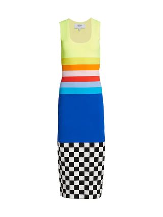 Christopher John Rogers + Rainbow & Check Bodycon Midi Dress