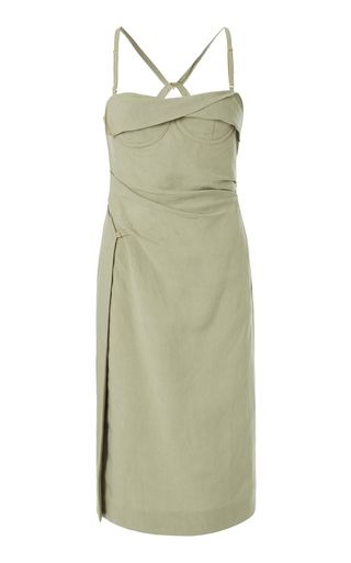 Jacquemus + Laurier Draped Linen-Blend Midi Corset Dress