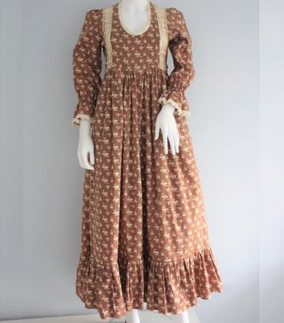 Laura Ashley + Vintage 70's Brown Floral Prairie Dress