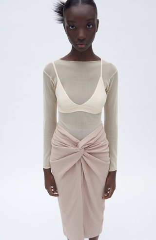Zara + Textured Knotted Midi Skirt