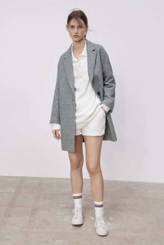 Zara + Buttoned Houndstooth Coat