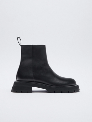 Zara + Low-Heeled Lug-Sole Ankle Boots