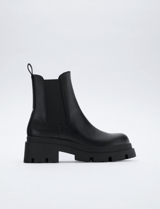 Zara + Low-Heeled Lug-Sole Boots