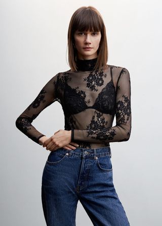 Mango + Floral Lace T-Shirt