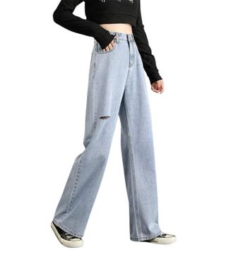 Civei + Hight Waisted Jean Loose, Thin, Perforated and Wide Leg Pants