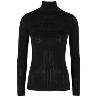 Ninety Percent + Black Cut-Out Pointelle-Knit Top