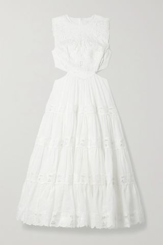 Zimmermann + Cassia Cutout Broderie Anglaise-Trimmed Linen and Ramie Midi Dress