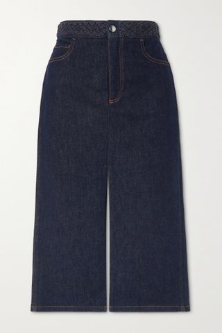 Chloé + Patch-Pocket A-Line Denim Skirt