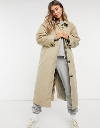ASOS + Trench With Quilted Liner in Stone