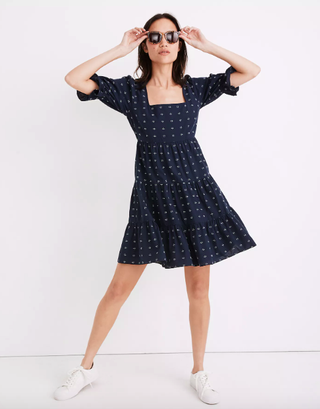 Madewell + Square-Neck Puff-Sleeve Babydoll Dress