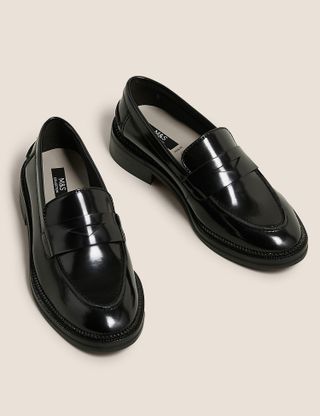 Marks & Spencer + Wide Fit Leather Flat Loafers