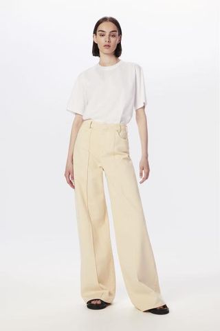 Victoria Beckham + High-Waisted Wide Leg Jean in Ivory -