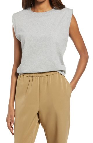 AllSaints + Coni Shoulder Pad Cotton Sleeveless Muscle T-Shirt