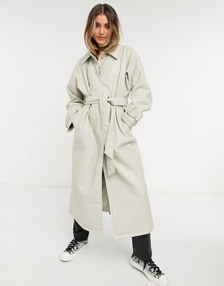 ASOS + Collared Faux Leather Trench Coat