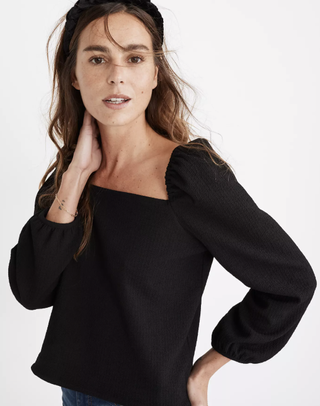 Madewell + Crepe Square-Neck Puff-Sleeve Top
