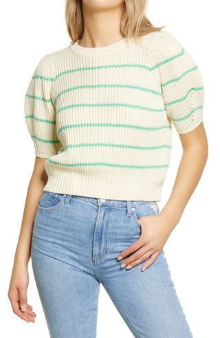 Vero Moda + Stripe Puff Sleeve Crewneck Sweater