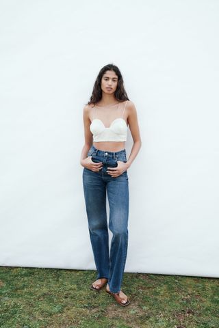 Zara + Crop Top With Faux Pearls