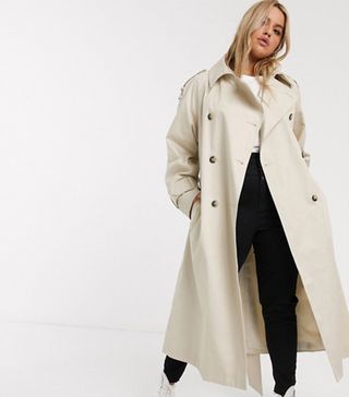 ASOS + Curve Longline Trench Coat in Stone