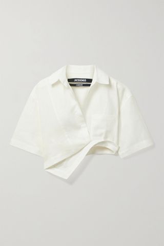 Jacquemus + Capri Asymmetric Cropped Cotton-Blend Jacquard Shirt