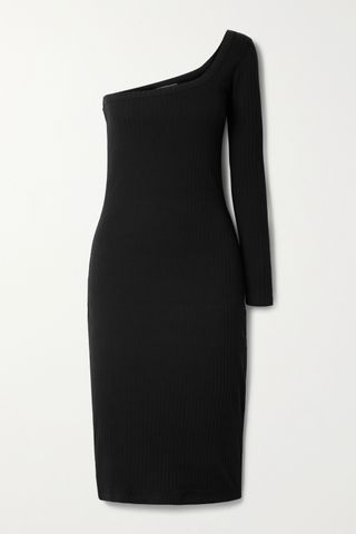 Ninety Percent + + Net Sustain One-Sleeve Ribbed Organic Cotton-Blend Midi Dress