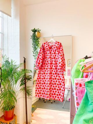 By Megan Crosby + Heli Organic Cotton Strawberry Print Midi Dress
