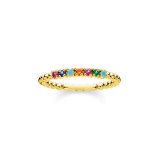 Thomas Sabo + Colourful Stone Ring with Dots in 18k Yellow Gold-Plate