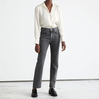& Other Stories + Favorite Cut Cropped Jeans in Washed Grey