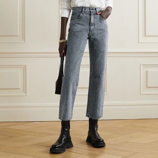 Slvrlake + London Cropped High-Rise Straight-Leg Jeans in Gray