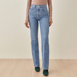 Reformation + Cynthia High Rise Straight Long Jeans in Colorado