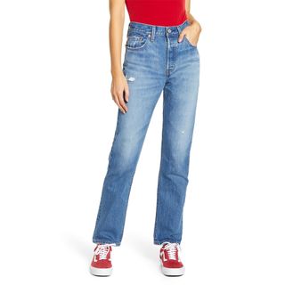 Levi's + 501 High Waist Straight Leg Jeans in Athens Dark