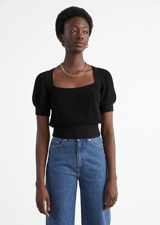 & Other Stories + Puff Sleeve Cut Out Sweater