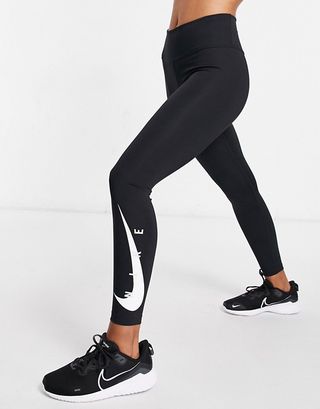 Nike + Running Swoosh 7/8 Leggings in Black