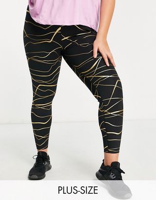 Nike + Running Plus Icon Clash Leggings in Black and Gold