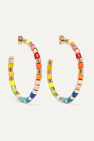 Roxanne Assoulin + U-Tube Gold-Tone and Enamel Hoop Earrings