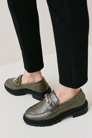 Karen Millen + Leather Croc Snaffle Loafer