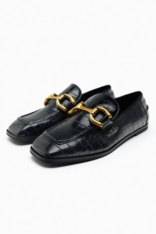 Zara + Mock Croc Loafers with Buckle