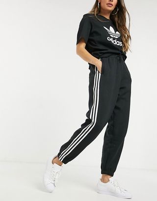 Adidas Originals + 3d Trefoil Logo Cuffed Joggers in Black