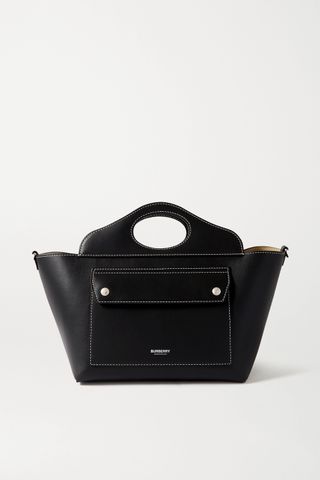 Burberry + Mini Topstitched Leather Tote