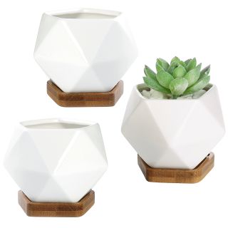 Mygift + Ceramic 3-Inch Geometric Mini Succulent Planters