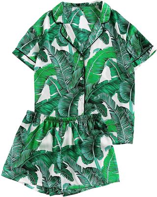 Floerns + Palm Leaf Print Sleepwear Two Piece