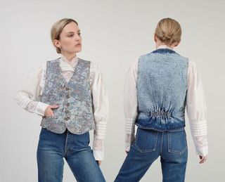 Pop Pom Vintage + 80s Floral Acid Wash Jean Vest