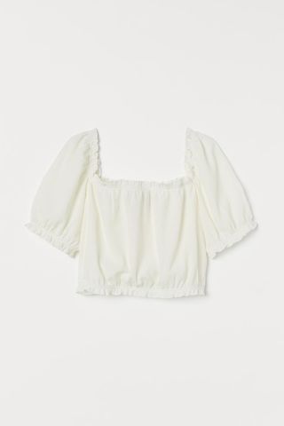 H&M + Cropped Puff-Sleeved Top