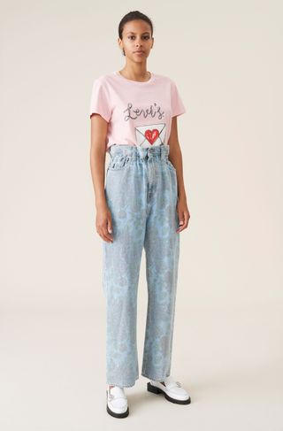 Ganni x Levi's + Printed Light Indigo Denim High-Waisted Pants