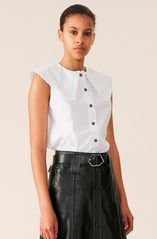 Ganni + Cotton Poplin Sleeveless Shirt