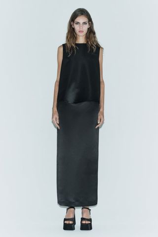 Zara + Limited Edition Satin Effect Midi Skirt