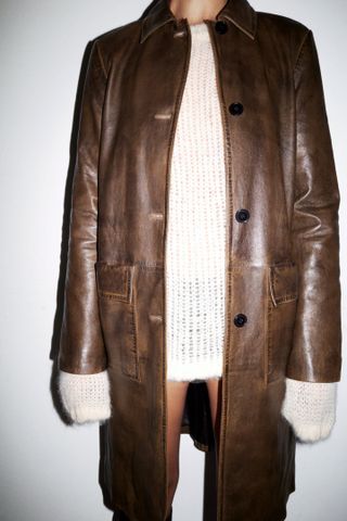 Zara + Long Pocket Coat ZW Leather Collection