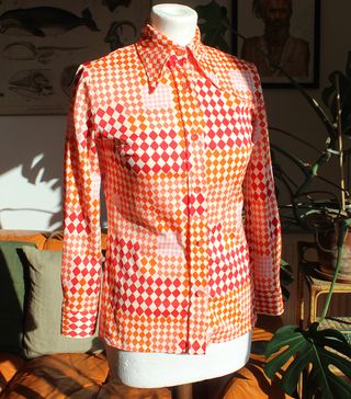 Vintage + 1970s Orange and Red Checked Shirt