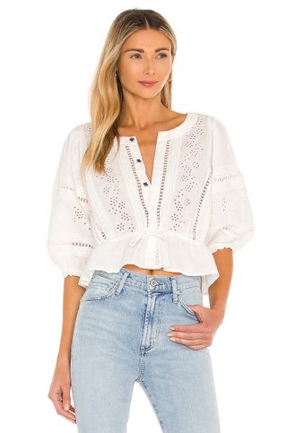 Free People + Daisy Chain Eyelet Top in Ivory