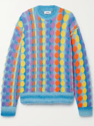 Sézane + Oversized Polka-Dot Brushed Jacquard-Knit Sweater