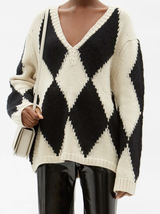 Khaite + Valerie Harlequin-Intarsia Cashmere Sweater